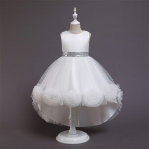 Vestido Falda Larga de Niña con Flor de Gasa TQE005