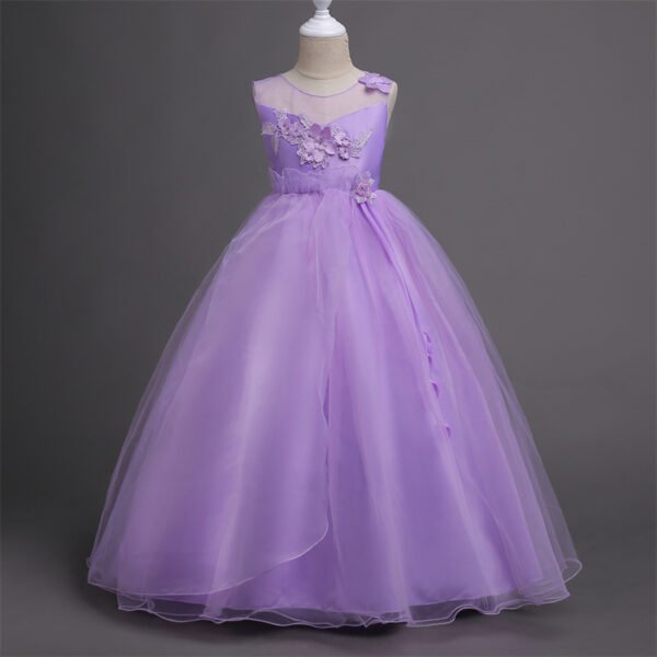 Vestidos de Niñas TQE006-4 Vestido Princesa de Gasa Larga a Suelo para Primera Comunion TQE006