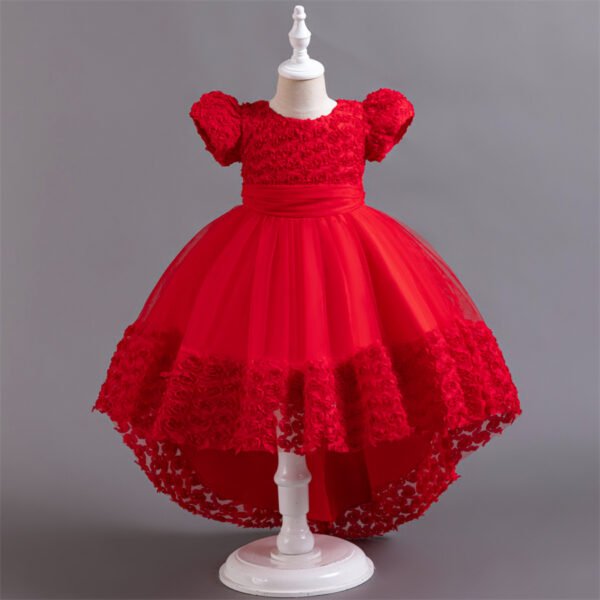 Vestido Falda Larga de Niña con Detalle Flor Rosa TQE007