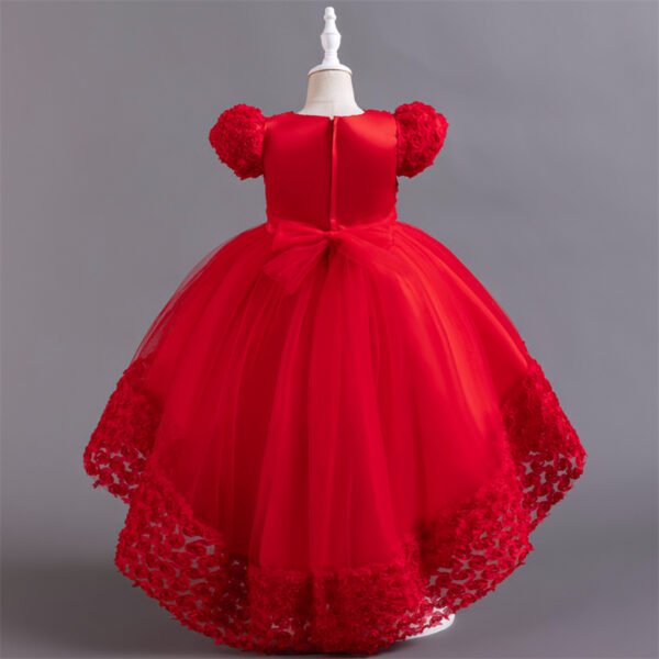 Vestido Falda Larga de Niña con Detalle Flor Rosa TQE007