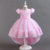 Vestido Falda Larga de Niña con Detalle Flor Rosa TQE007