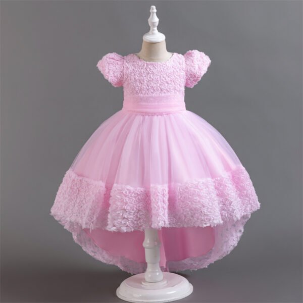 Vestido Falda Larga de Niña con Detalle Flor Rosa TQE007