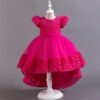 Vestido Falda Larga de Niña con Detalle Flor Rosa TQE007