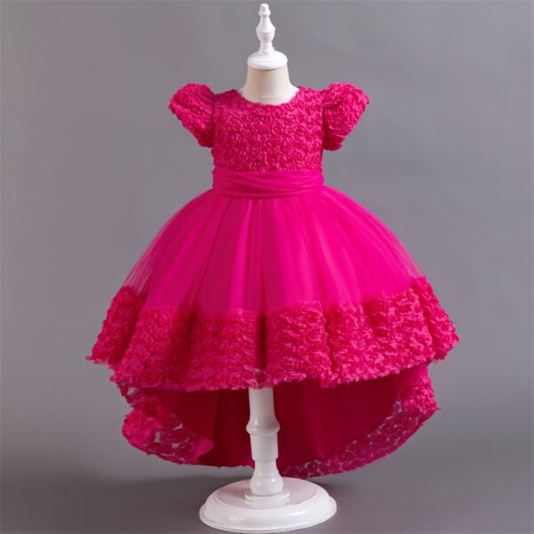 Vestido Falda Larga de Niña con Detalle Flor Rosa TQE007
