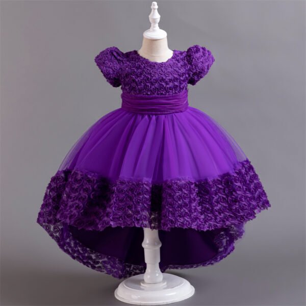 Vestido Falda Larga de Niña con Detalle Flor Rosa TQE007