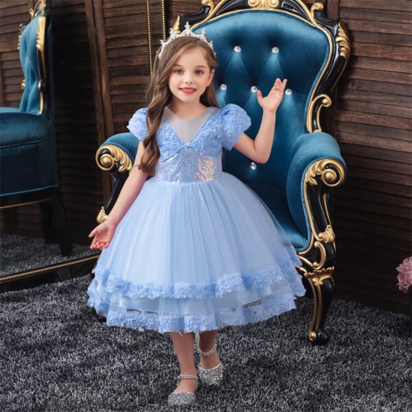 Elegante Vestido Niña con Mangas Abullonadas TQE010