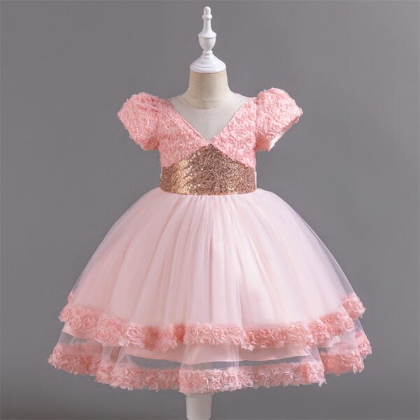 Elegante Vestido Niña con Mangas Abullonadas TQE010