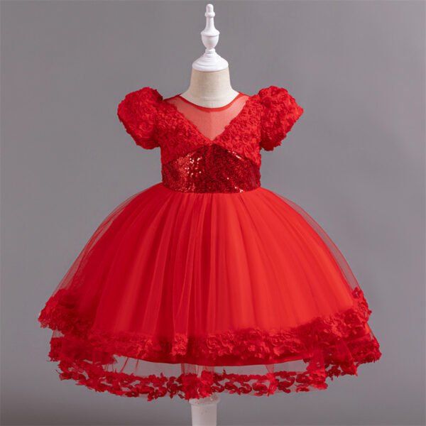 Elegante Vestido Niña con Mangas Abullonadas TQE010