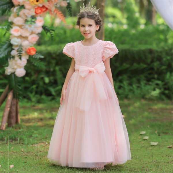 Flor Vestido Falda Larga de Niña con Mangas Abullonadas TQE012
