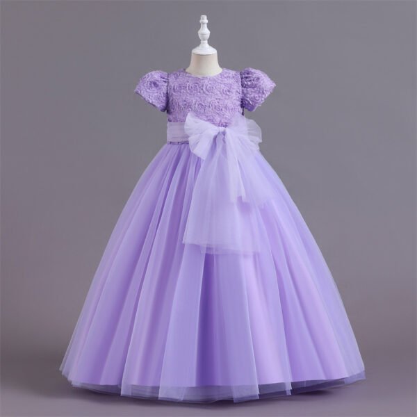 Flor Vestido Falda Larga de Niña con Mangas Abullonadas TQE012