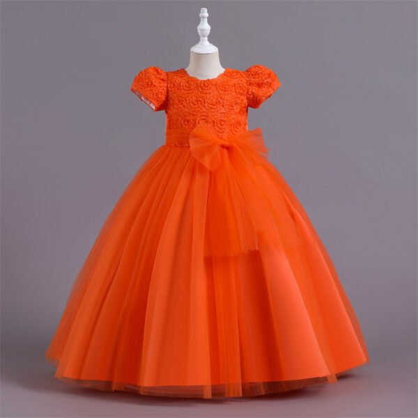 Flor Vestido Falda Larga de Niña con Mangas Abullonadas TQE012