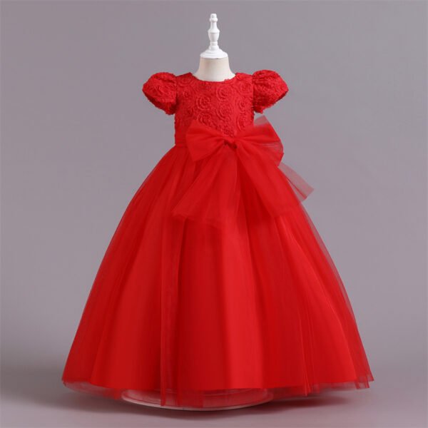Flor Vestido Falda Larga de Niña con Mangas Abullonadas TQE012