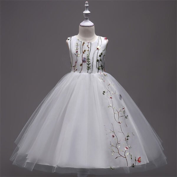 Elegante Bordados de Flores Vestido Falda Larga de Niña TQE028