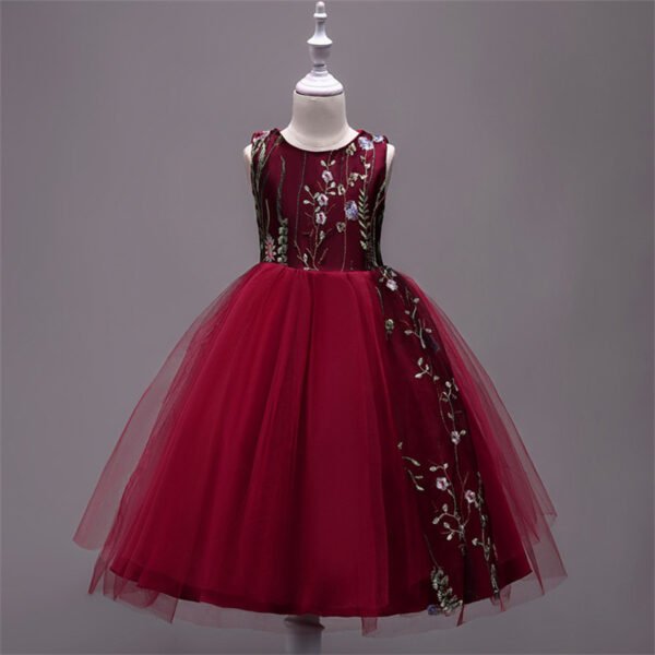 Elegante Bordados de Flores Vestido Falda Larga de Niña TQE028
