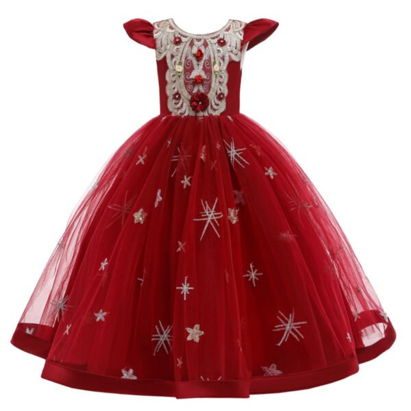 Vestidos de Niñas TQE032-3 Vestido Niña Falda Larga Bordado de Encaje TQE032