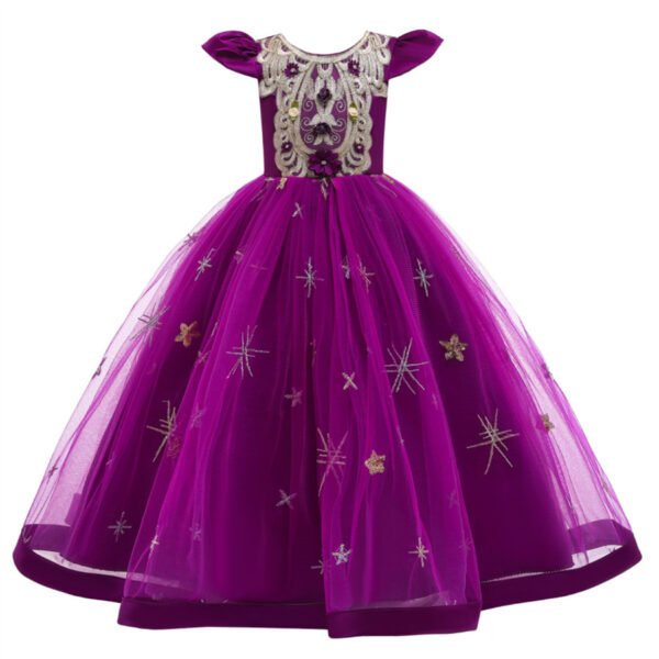 Vestidos de Niñas TQE032-4 Vestido Niña Falda Larga Bordado de Encaje TQE032