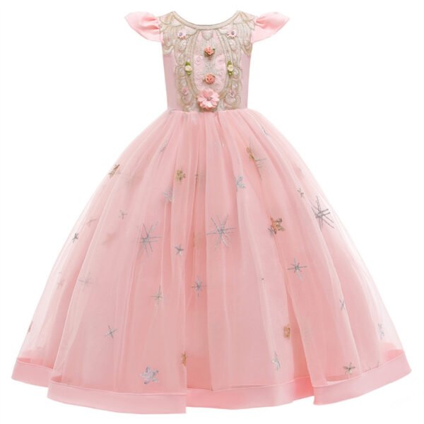 Vestidos de Niñas TQE032-5 Vestido Niña Falda Larga Bordado de Encaje TQE032