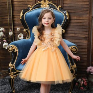 Elegante Vestido Niña Mangas Voladoras TQE039