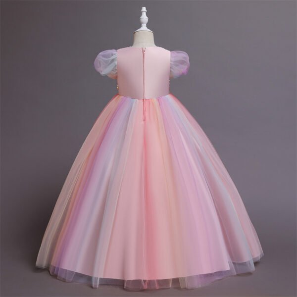 Vestidos de Niñas TQE040-2 Lentejuelas Vestido Falda Larga de Niña con Mangas Abullonadas TQE040