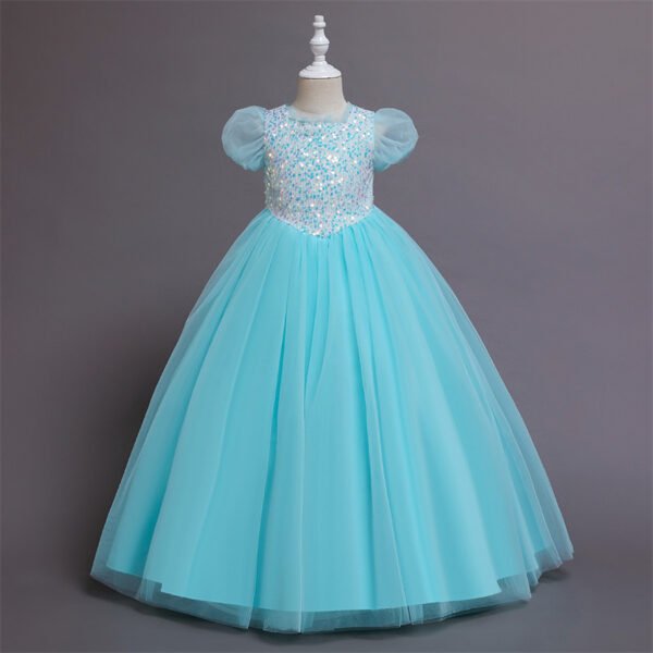 Vestidos de Niñas TQE040-4 Lentejuelas Vestido Falda Larga de Niña con Mangas Abullonadas TQE040