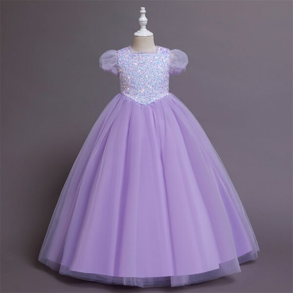 Vestidos de Niñas TQE040-5 Lentejuelas Vestido Falda Larga de Niña con Mangas Abullonadas TQE040