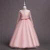 Vestido Falda Larga con Mandas Largas de Encaje para Primera Comunion TQE045