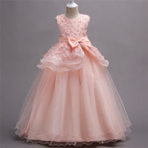 Especial Flada Hasta Suelo Vestido Niña Pegados Flores Manuales TQE049