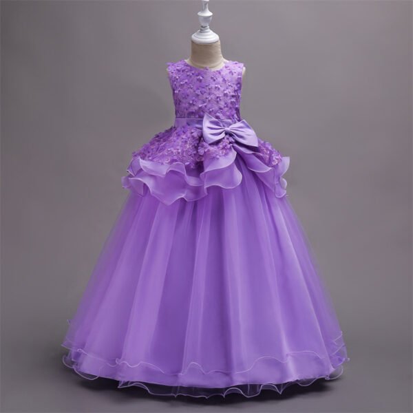 Especial Flada Hasta Suelo Vestido Niña Pegados Flores Manuales TQE049