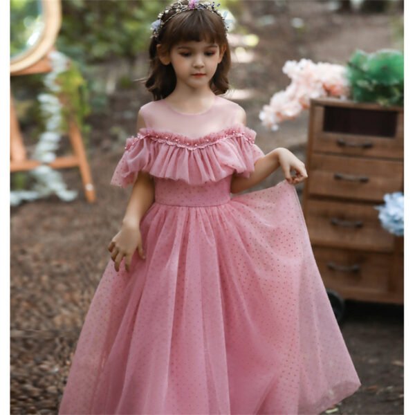 Elegante Falda Larga Bordados Perlas Vestido Niña TQE053