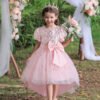 Brillante Vestido Niña Flada Hasta Suelo con Moño TQE056