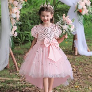 Brillante Vestido Niña Flada Hasta Suelo con Moño TQE056