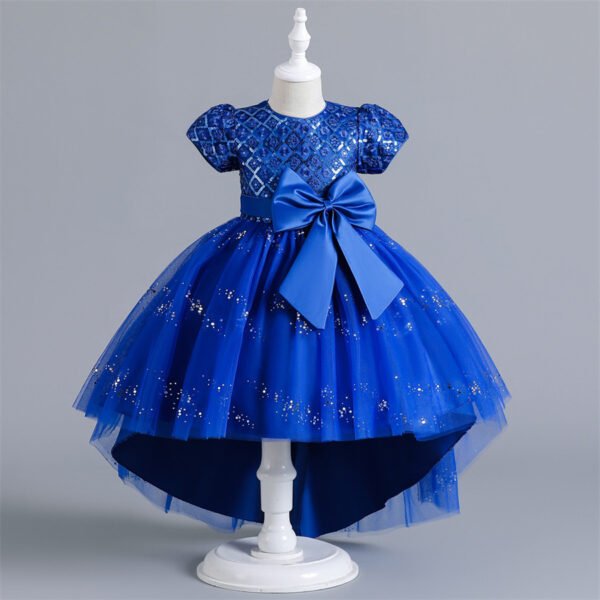 Brillante Vestido Niña Flada Hasta Suelo con Moño TQE056