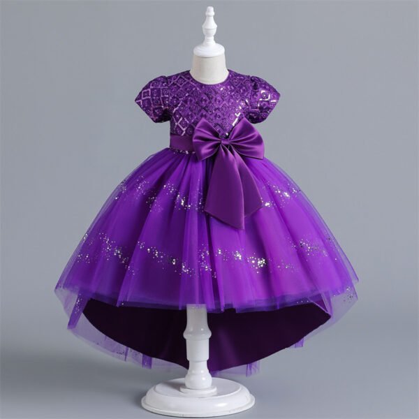 Brillante Vestido Niña Flada Hasta Suelo con Moño TQE056