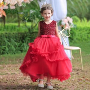 Vestido Niña Falda de Gasa Hasta Suelo Encima Lentejuelas TQE057