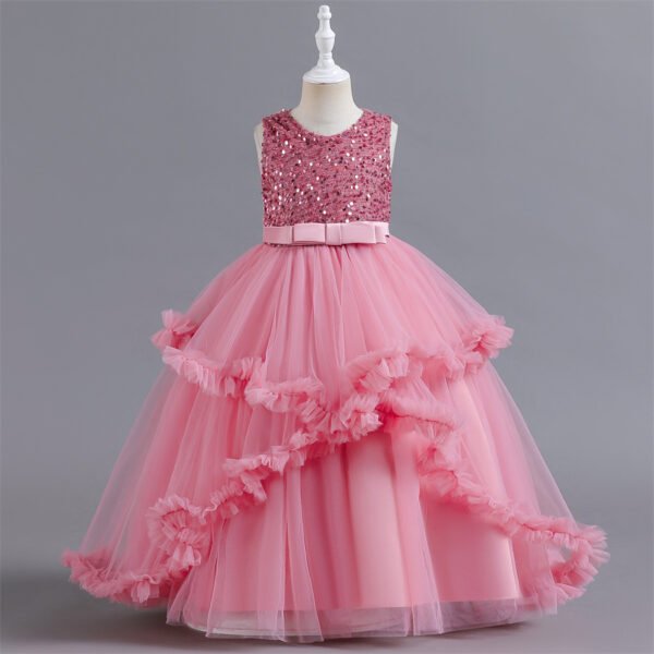 Vestido Niña Falda de Gasa Hasta Suelo Encima Lentejuelas TQE057