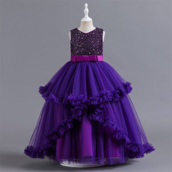 Vestido Niña Falda de Gasa Hasta Suelo Encima Lentejuelas TQE057