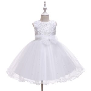 Clasico Vestido Niña Con Moño de Gasa para Bautizo TQE061