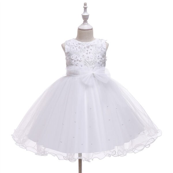 Clasico Vestido Niña Con Moño de Gasa para Bautizo TQE061