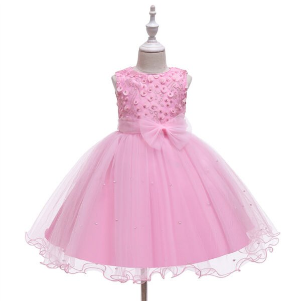 Clasico Vestido Niña Con Moño de Gasa para Bautizo TQE061