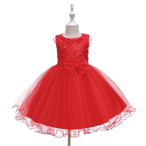 Clasico Vestido Niña Con Moño de Gasa para Bautizo TQE061