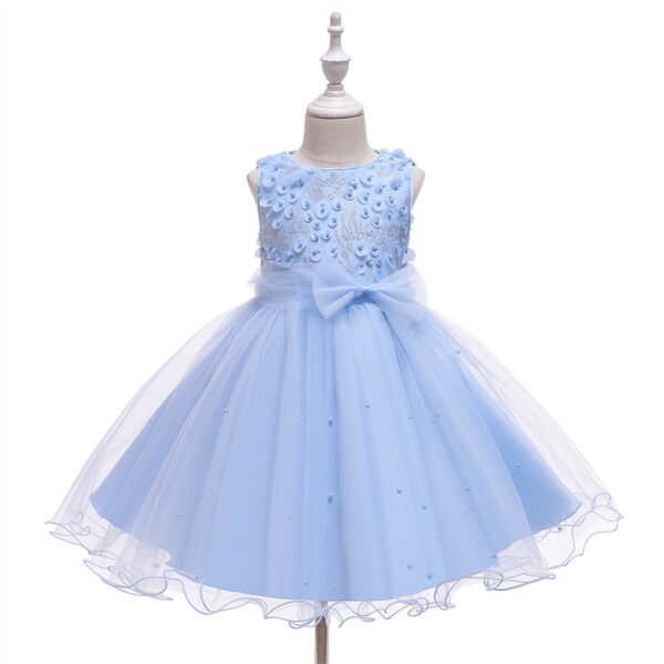 Clasico Vestido Niña Con Moño de Gasa para Bautizo TQE061