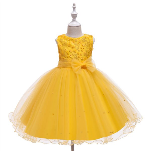 Clasico Vestido Niña Con Moño de Gasa para Bautizo TQE061