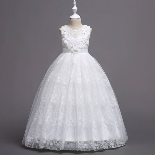 Vestidos de Niñas TQE063-1 Vestido Niña Falda Larga con Encaja de Flor para Primera Comunion TQE063