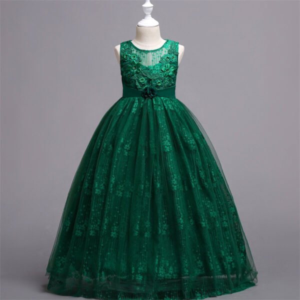 Vestidos de Niñas TQE063-3 Vestido Niña Falda Larga con Encaja de Flor para Primera Comunion TQE063