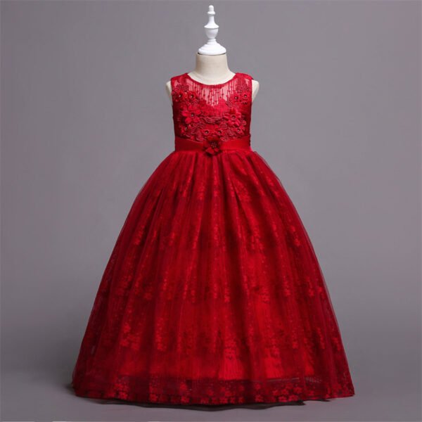 Vestidos de Niñas TQE063-4 Vestido Niña Falda Larga con Encaja de Flor para Primera Comunion TQE063