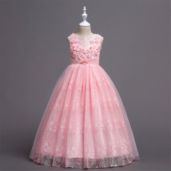 Vestidos de Niñas TQE063-5 Vestido Niña Falda Larga con Encaja de Flor para Primera Comunion TQE063