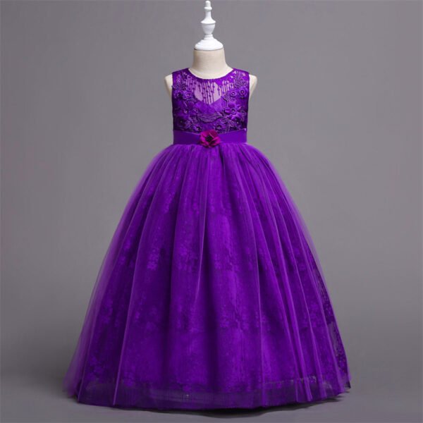 Vestidos de Niñas TQE063-6 Vestido Niña Falda Larga con Encaja de Flor para Primera Comunion TQE063