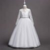Vestido Niña Mangas Largas de Encaje Falda Hasta Suelo para Primera Comunion TQE068