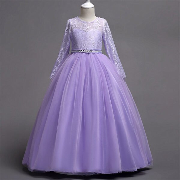 Vestidos de Niñas TQE068-5 Vestido Niña Mangas Largas de Encaje Falda Hasta Suelo para Primera Comunion TQE068