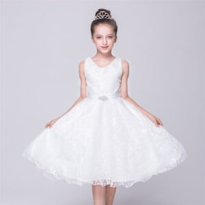 Vestido Niña Con Encaje Sin Mangas para Bautizo TQE069